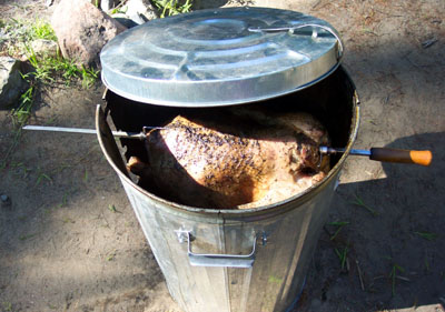 Turkey in a garbage can - definitely a camping classic!